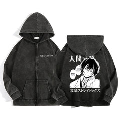 Vintage Anime Black Zipper Hoodie