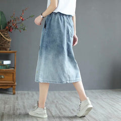 Retro Lace-up Garden Embroidered Denim Skirt