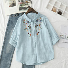 Ethnic Style Floral Embroidered Loose Shirt