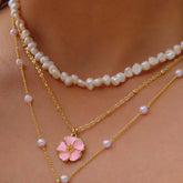 Retro Flower Pearl Pendant Titanium Steel Necklace