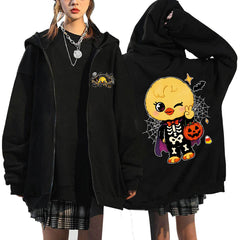 SKZ Halloween Printed Zip-up Black Hoodie