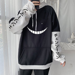 Unisex Anime Smiley Face Print Pullover Hoodie