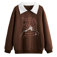 Cute Girls Graphic Print V-neck POLO Sweatshirt