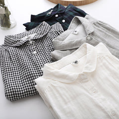 Women’s Cotton Long Sleeve Lapel Loose Shirt