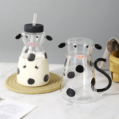 Cute Cow Glass Pitcher with Cup Set