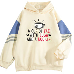 KPOP Letter Printed Color Block Hoodie