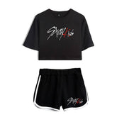 SKZ Logo Short-sleeved Crop Top Shorts
