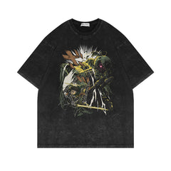 Vintage Anime Pattern Washed Short-sleeved T-shirt