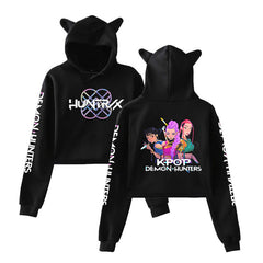 HUNTRIX Print Cat Ears Cropped Hoodie
