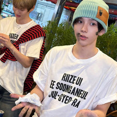 KPOP Cotton Loose Letter Print Short-sleeved T-shirt