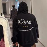 Women's Letter Zipper Black Hooded Jacket