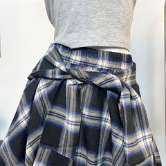 Leisure Plaid Fake Shirt Irregular Short Skirt