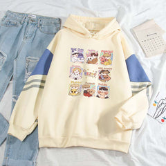 Casual SK Cartoon Color Block Pullover Hoodie