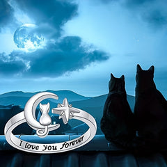 Cat Moon I Love You Adjustable Ring