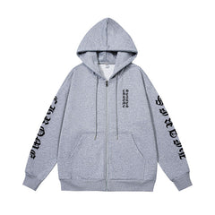 Korean Style Letter Print Loose Zipper Hoodie