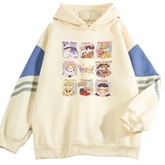 Casual SK Cartoon Color Block Pullover Hoodie