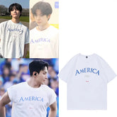 Yushi Same AMERICA Letter Short-sleeved T-shirt