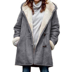 Women's Horn Buckle Hooded Warm Jacket