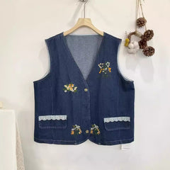Women's Denim Loose Embroidery Vest