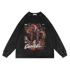 Trendy Spiderman Venom Crew Neck Washed Sweatshirt