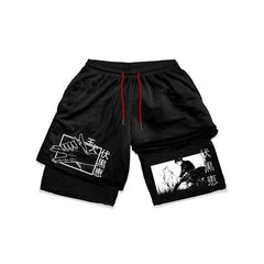 Casual Men's Anime Printed Double-layer Sports Shorts