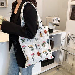 Flower Embroidered Tote Bag