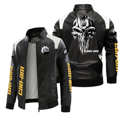 Men's Punisher Logo Printed Leather Jacket