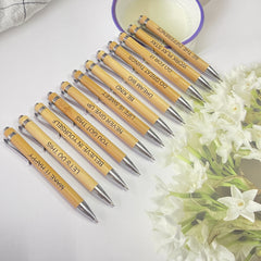12 Inspirational Bamboo Ballpoint Pen Set