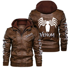Trendy Men's Venom Print PU Leather Jacket