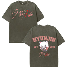 HYUNJIN KPOP Cotton Short-sleeved Washed T-shirt