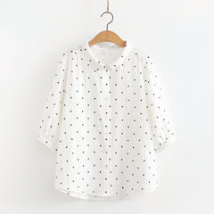 Japanese Mori Leaves Printed Women's Short-sleeved Shirt