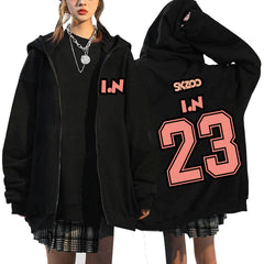 SKZ Number Printed Zip-up Black Hoodie