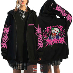 Unisex Chic Kpop Letter Printed Loose Zipper Hoodie