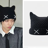 YEONJUN Black Horn Knitted Hat