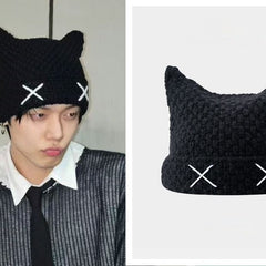 YEONJUN Black Horn Knitted Hat