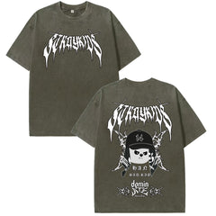 Evil Skz Animal Characters Print Summer Short Sleeve Washed Tee