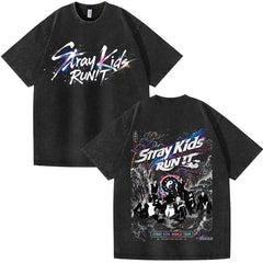 SKZ RUN IT Graffiti Print Washed T-shirt