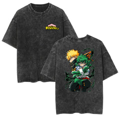 Casual Anime Print Washed T-shirt