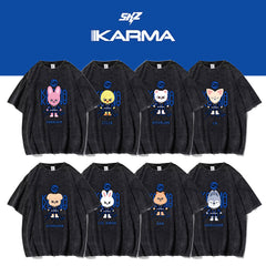 KPOP Wolf Chan Bbokari Pattern Washed T-shirt