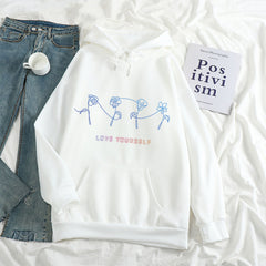 Trendy Kpop Love Yourself Printed Loose Casual Hoodie