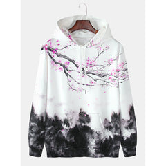 Plum Blossom Mountain Ink Casual Pullover Digital Hoodie