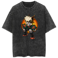 Casual Anime Print Washed T-shirt