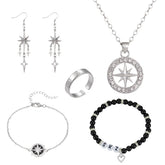 SKZ Compass Necklace Bracelet Ring Earrings Set