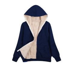 Women's Hooded Plush Zipper Jacket
