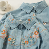 Women's Embroidery Washed Denim Long-sleeved Shirt