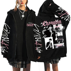 SKZ DO IT Poster Printed Hooded Zipper Coat