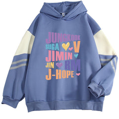 Trendy Kpop Letter Color Black Loose Hoodie