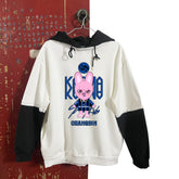 KPOP Cartoon Fleece Black and White Sleeves Hoodie