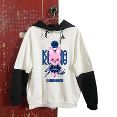 KPOP Cartoon Fleece Black and White Sleeves Hoodie