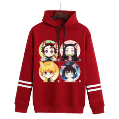 Unisex Anime Print Striped Loose Hoodie